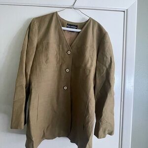 Liz Claiborne Beige Long Sleeve Linen-Silk Blend Button Blouse